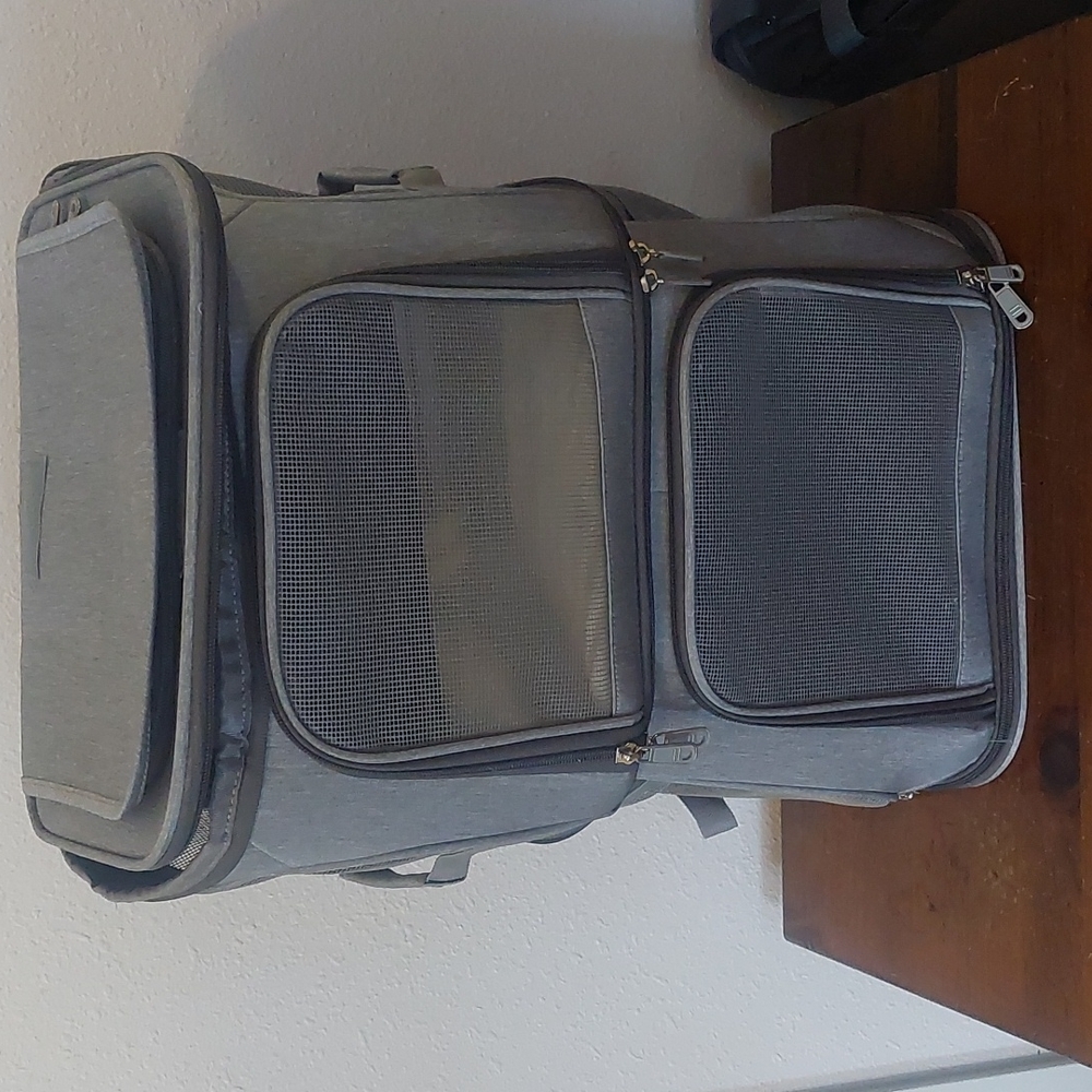 Large 2 in 1 Double Pet Backpack Cat / Dog Portable Pet Carrier Travel Grey